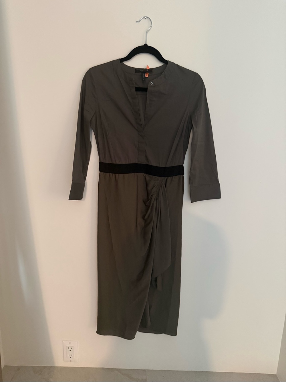 BCBGMaxAzria Grey Midi Dress with Black Waistband